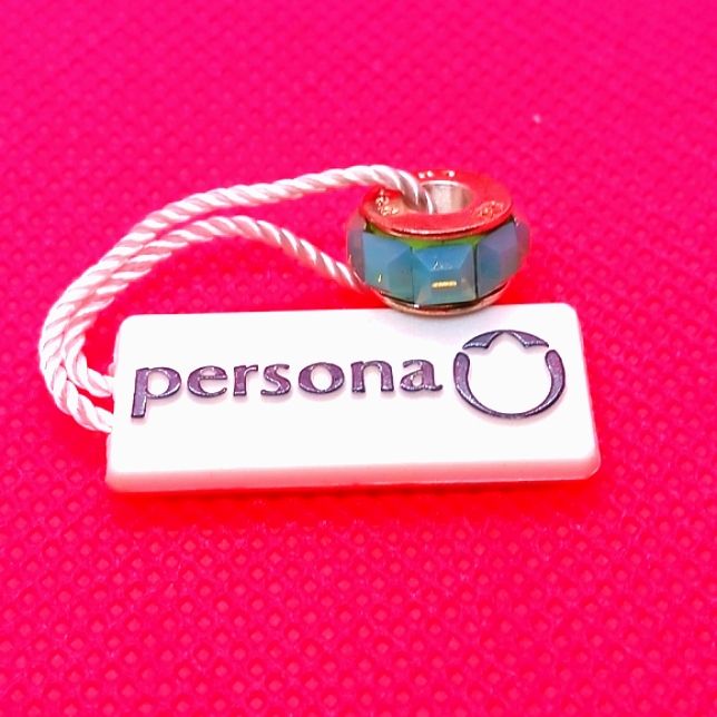 Persona Sterling Silver And Raised Green Mosaic Style Charm